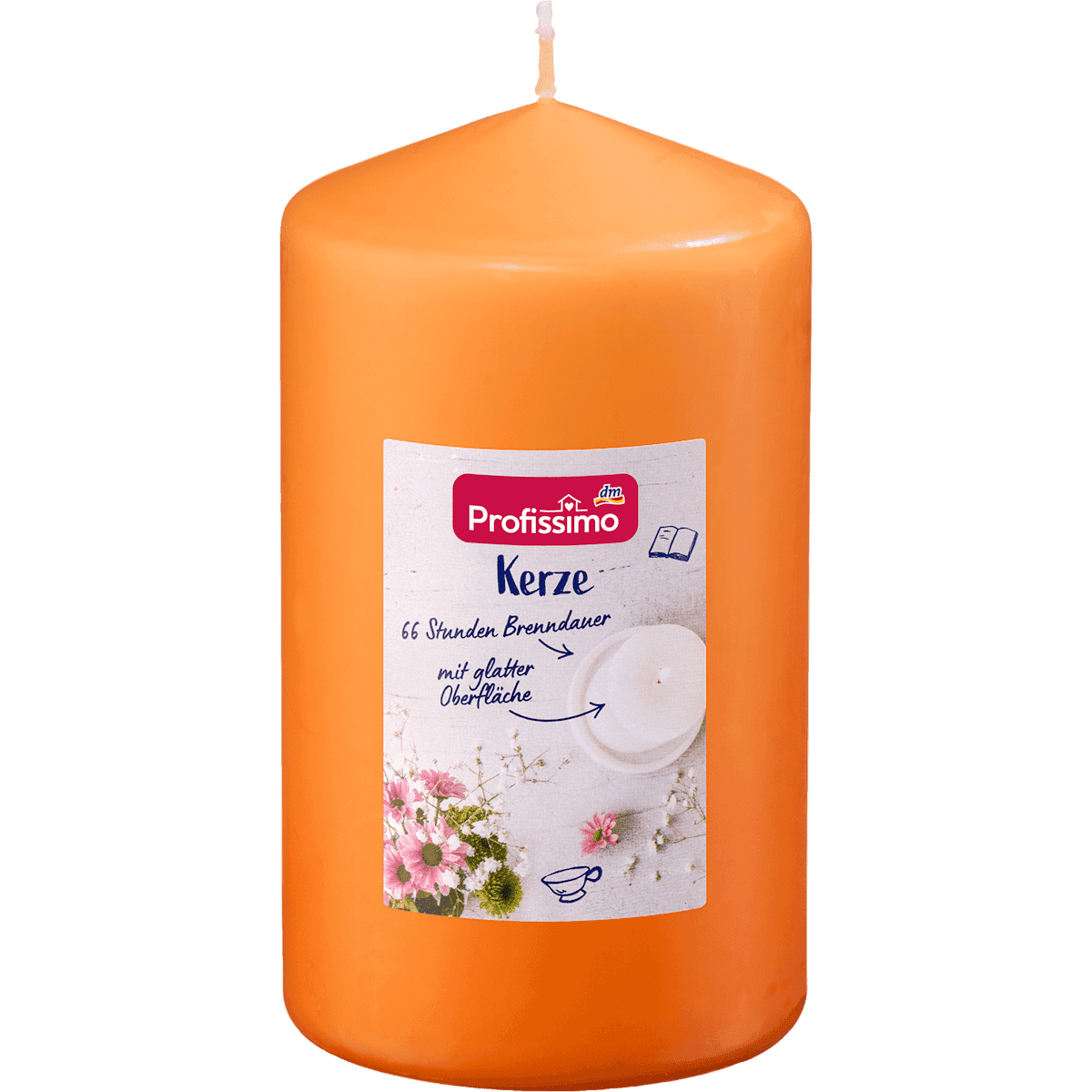 Profissimo Bougie pilier lisse 140/80 orange foncé, 1 pièce (Profissimo Stumpenkerze glatte 140/80 D.Orange, 1 St) — produit allemand authentique au Maroc