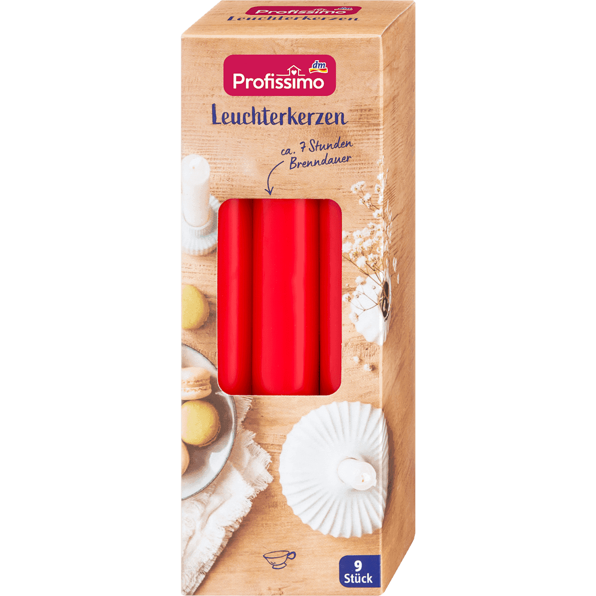 Profissimo Bougies chandelle rouge, 9 pièces (Profissimo Leuchterkerzen Rot, 9 St) — produit allemand authentique au Maroc