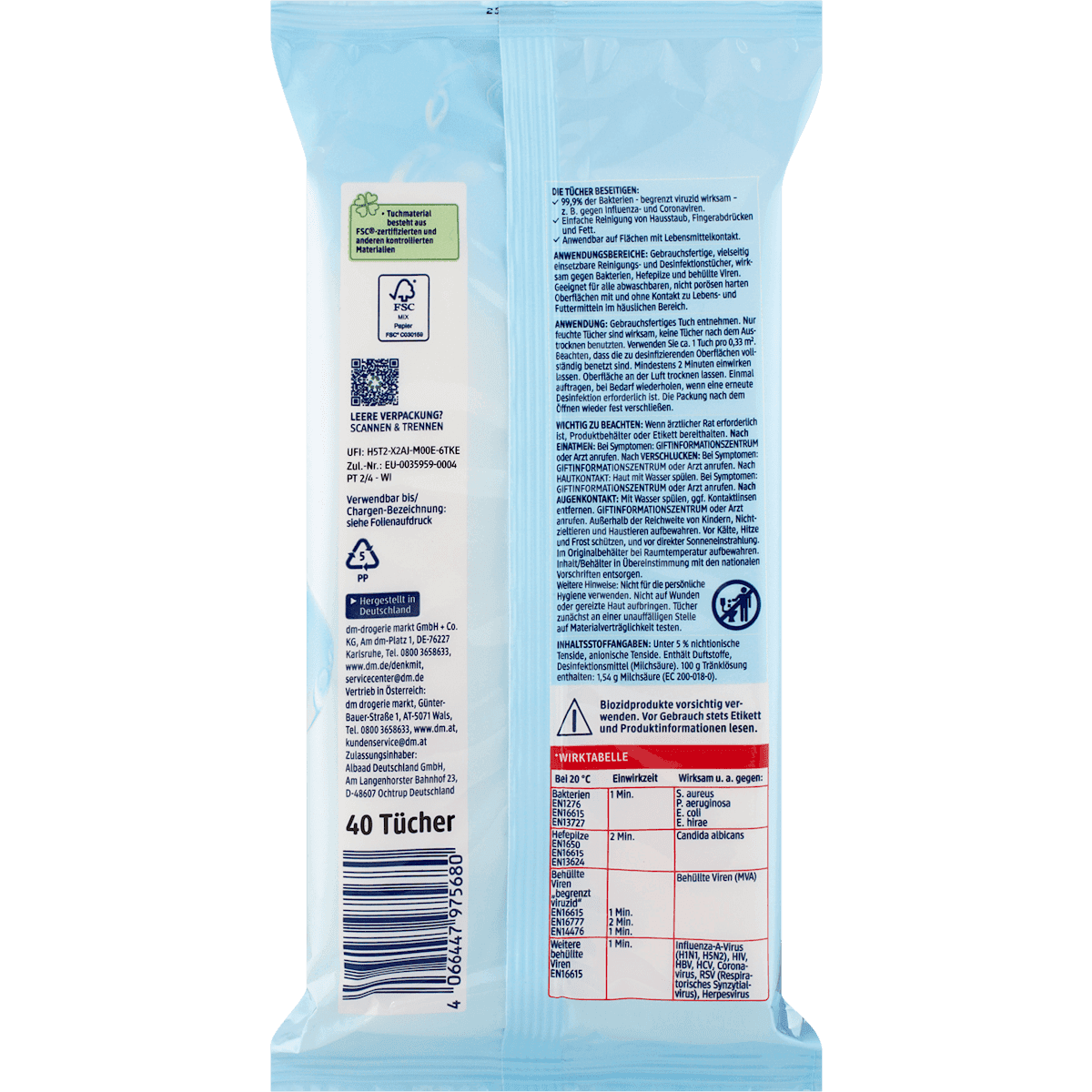 Denkmit Wipes désinfectantes for surfaces, 40 pcs (Denkmit Desinfektionstücher für Flächen, 40 St) — authentic German product in Morocco