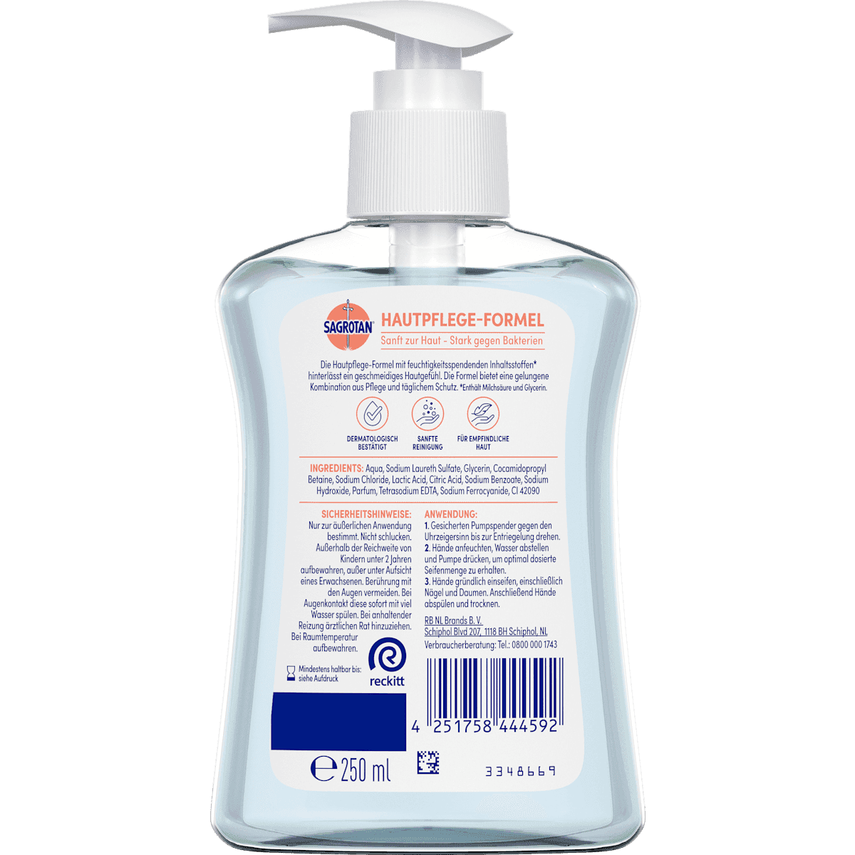 Sagrotan Savon liquide sensitiv extra doux hypoallergénique, 250 ml (Sagrotan Flüssigseife sensitiv extra mild hypoallergen, 250 ml) — produit allemand authentique au Maroc