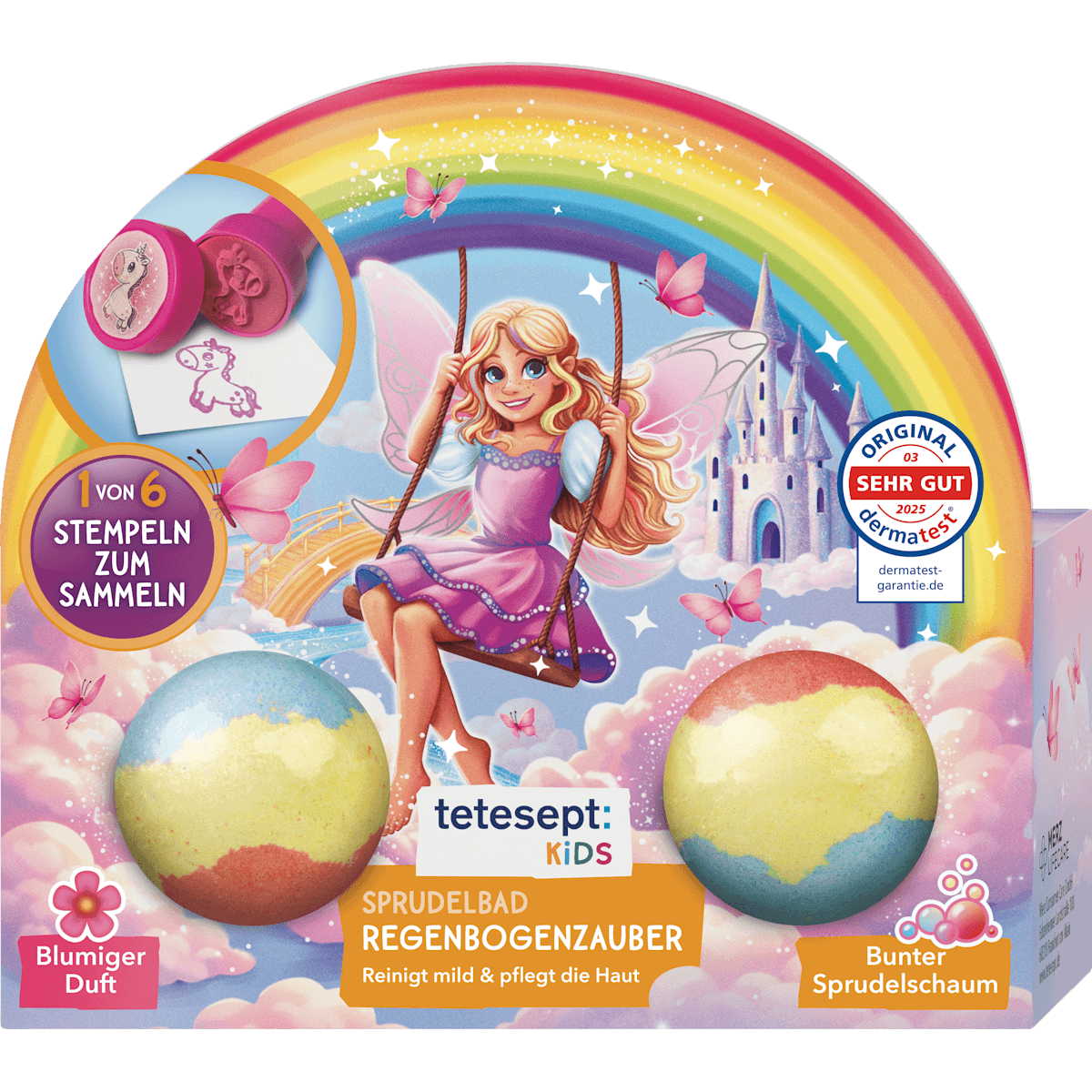 tetesept: KIDS Enfant Bain moussant Sprudelbad Regenbogenzauber, 2 pièces (tetesept Kinder Badezusatz Sprudelbad Regenbogenzauber, 2 St) — produit allemand authentique au Maroc