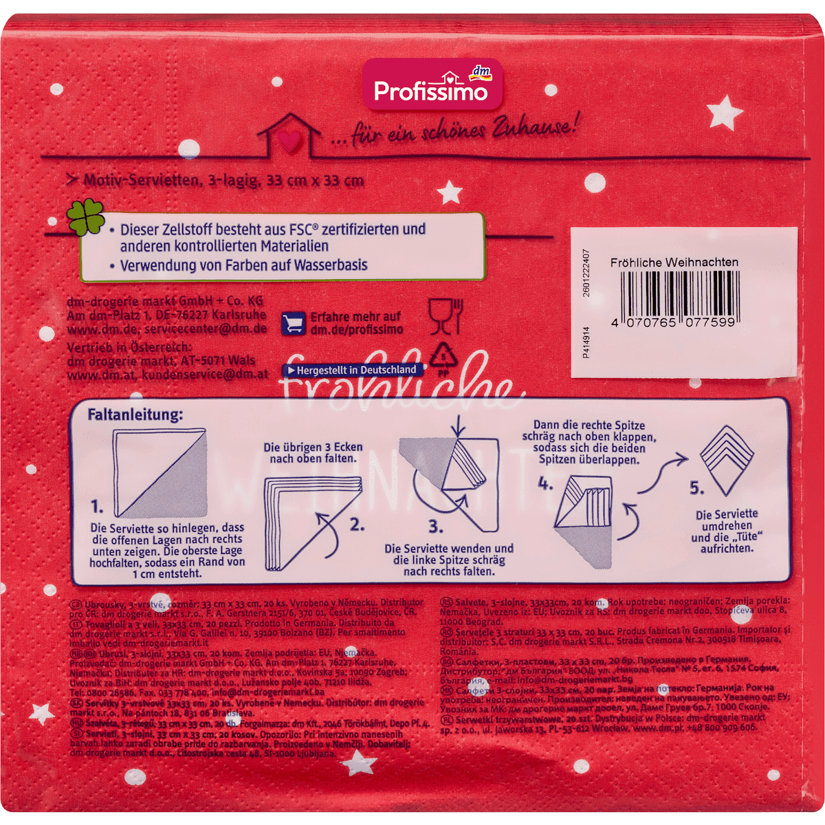 Profissimo Towels in paper "fröhliche WEIHNACHTEN" (33x33 cm), 20 pcs (Profissimo Servietten "fröhliche WEIHNACHTEN" (33x33 cm), 20 St) — authentic German product in Morocco