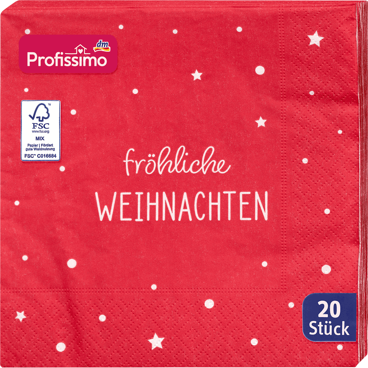 Profissimo Towels in paper "fröhliche WEIHNACHTEN" (33x33 cm), 20 pcs (Profissimo Servietten "fröhliche WEIHNACHTEN" (33x33 cm), 20 St) — authentic German product in Morocco