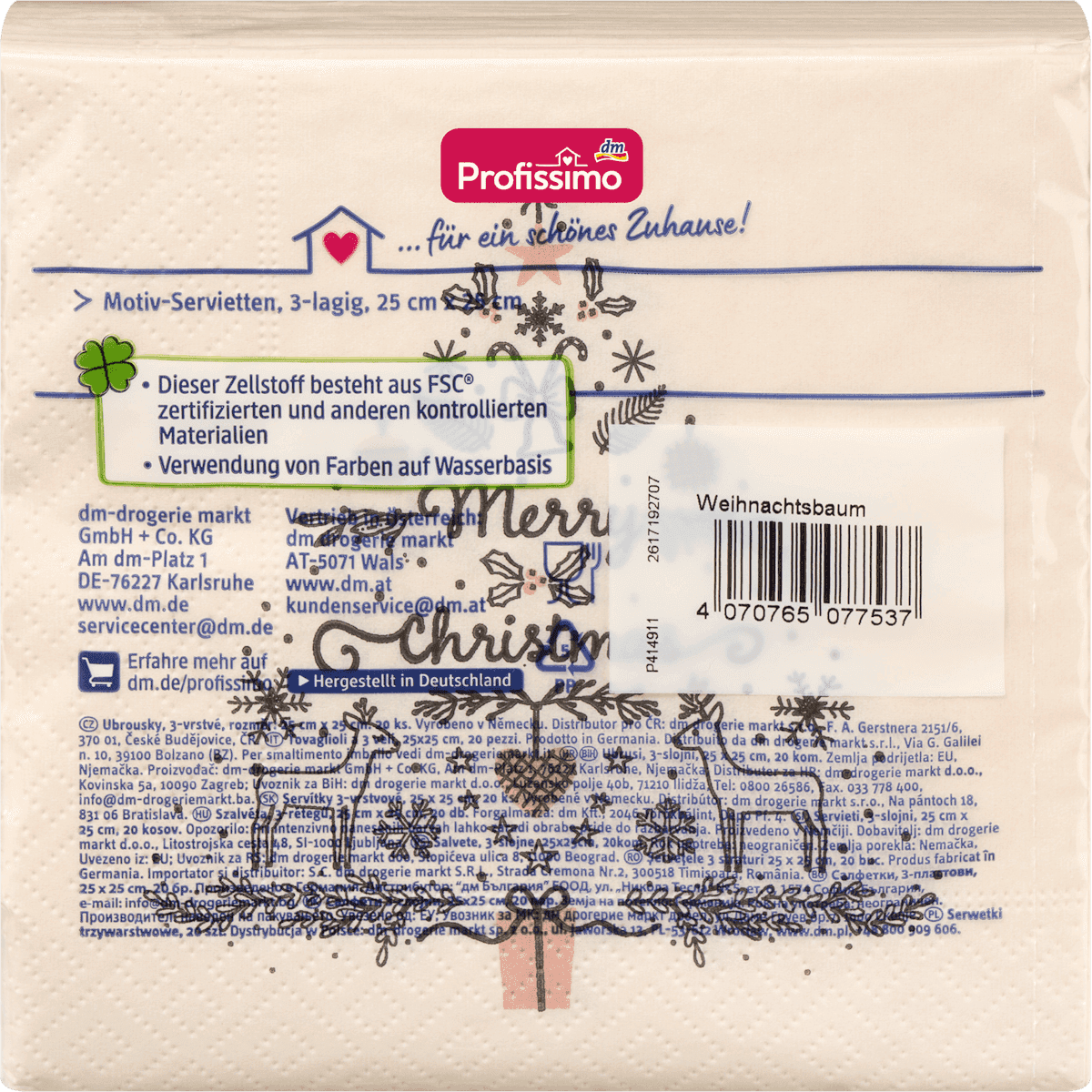 Profissimo Serviettes en papier "Weihnachtsbaum" (25x25 cm), 20 pièces (Profissimo Servietten "Weihnachtsbaum" (25x25 cm), 20 St) — منتج ألماني أصلي في المغرب