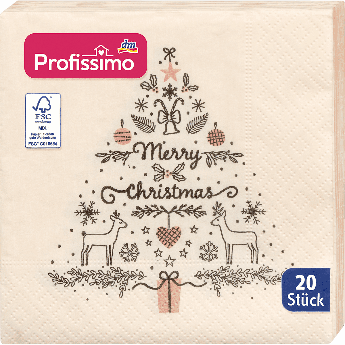 Profissimo Serviettes en papier "Weihnachtsbaum" (25x25 cm), 20 pièces (Profissimo Servietten "Weihnachtsbaum" (25x25 cm), 20 St) — منتج ألماني أصلي في المغرب