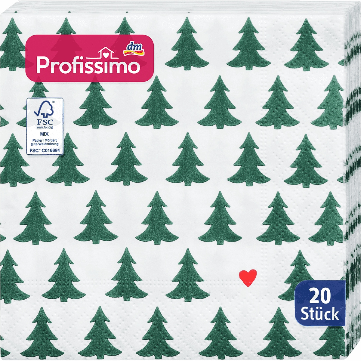 Profissimo Towels in paper "small sapins with Coeur" (25x25 cm), 20 pcs (Profissimo Servietten "Bäumchen mit Herz" (25x25 cm), 20 St) — authentic German product in Morocco