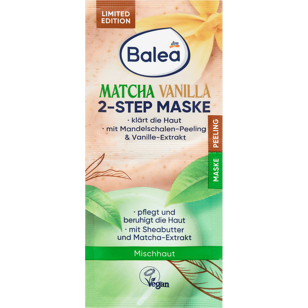 Balea Scrub & Mask 2-Step Matcha Vanilla (2x 8 ml), 16 ml — authentic German product in Morocco