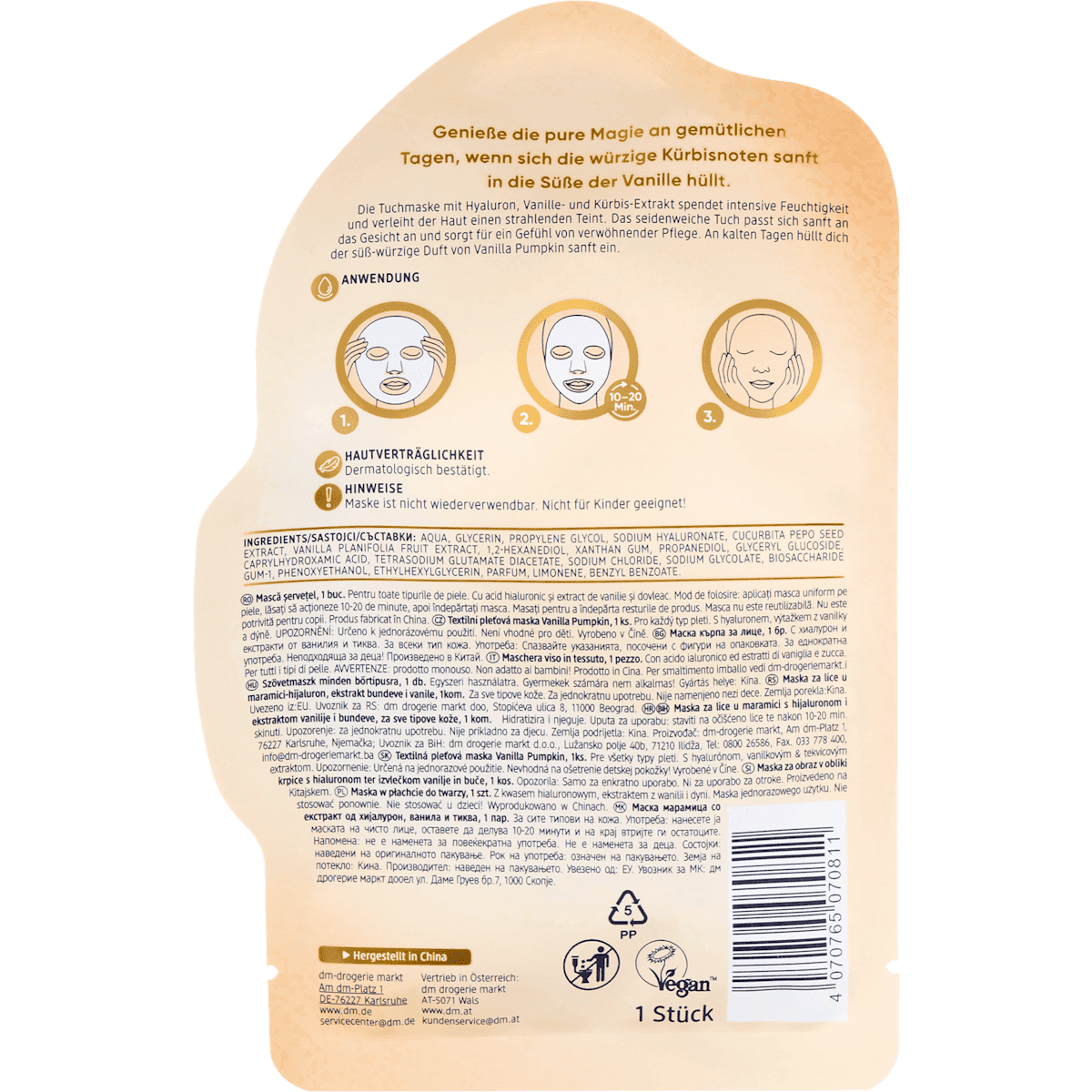 Balea masque tissu Vanilla Pumpkin, 1 pièce (Balea Tuchmaske Vanilla Pumpkin, 1 St) — produit allemand authentique au Maroc