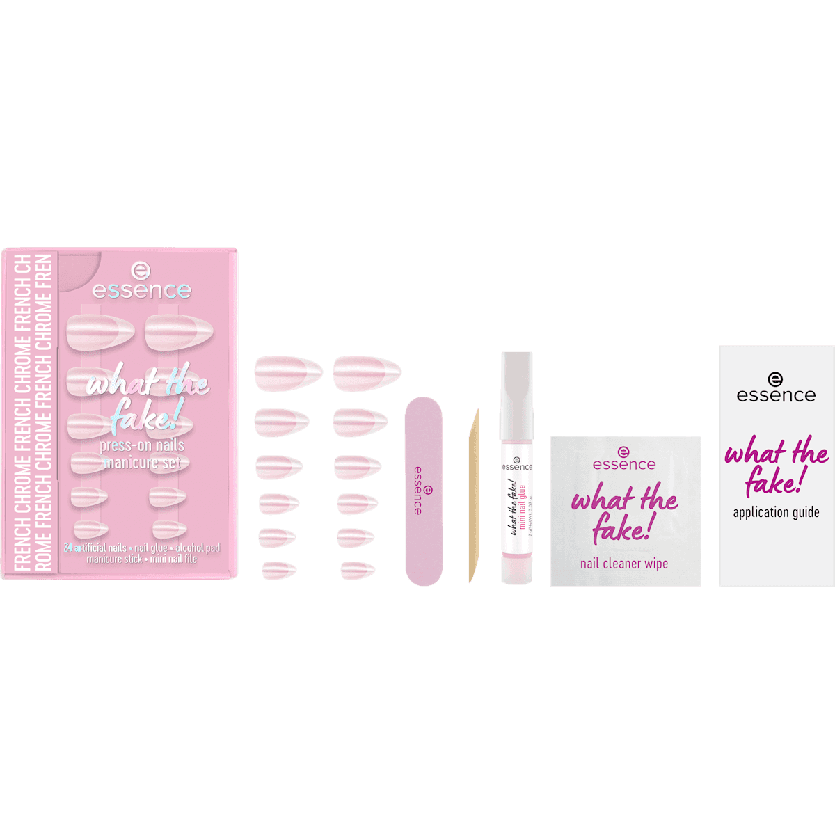 essence faux ongles What The Fake! Press-On Nails Manicure Set 05 French Chrome, 28 pièces — produit allemand authentique au Maroc