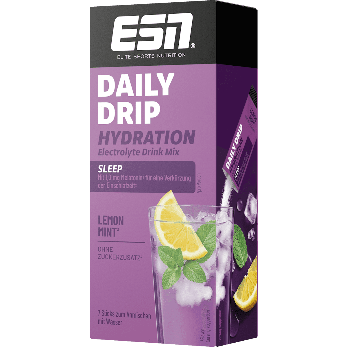 ESN Daily Drip Hydration Sleep sticks 7 pièces, Lemon Mint, 91 g — produit allemand authentique au Maroc