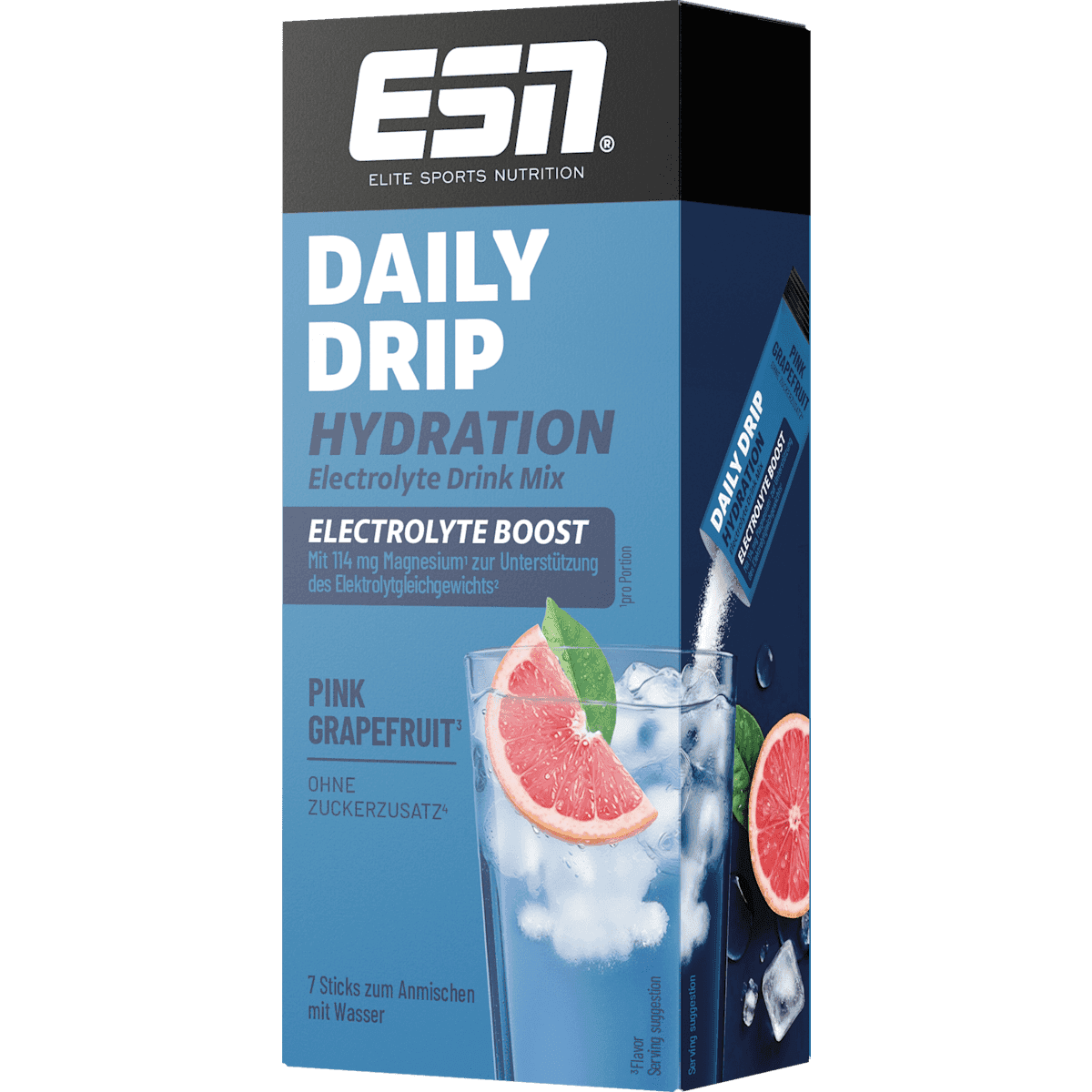 ESN Daily Drip Hydration Electrolyte Boost sticks 7 pièces, Pink Grapefruit, 91 g — produit allemand authentique au Maroc