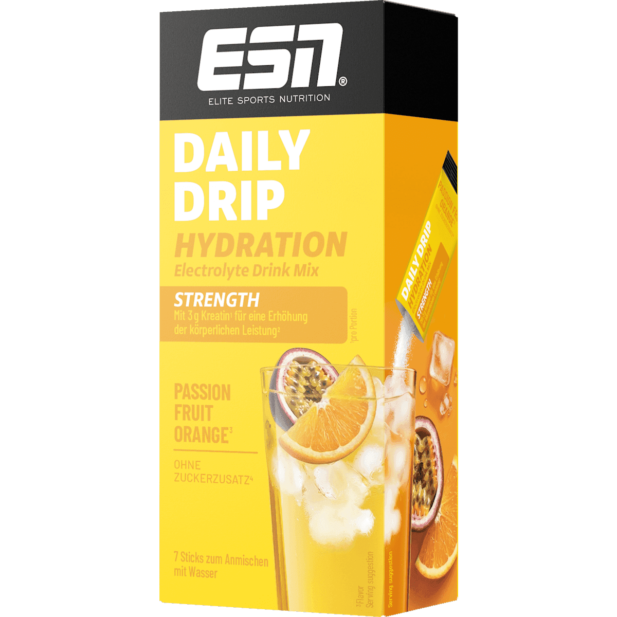 ESN Daily Drip Hydration Strength sticks 7 pièces, Passionfuit orange, 77 g — produit allemand authentique au Maroc