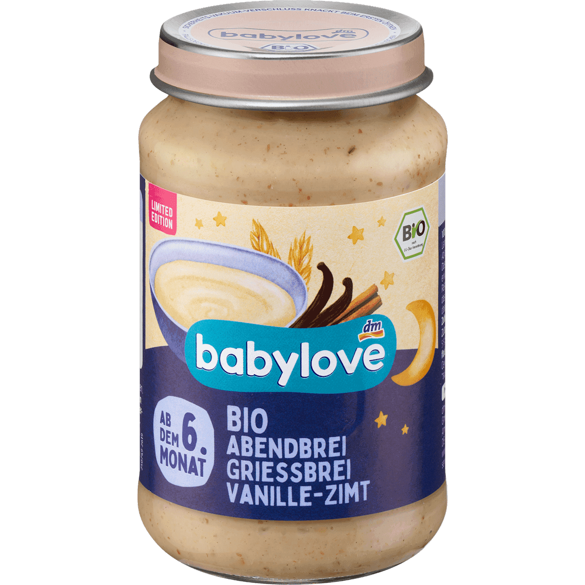 Babylove Bouillie du soir semoule vanille-cannelle dès 6 mois, 190 g — produit allemand authentique au Maroc