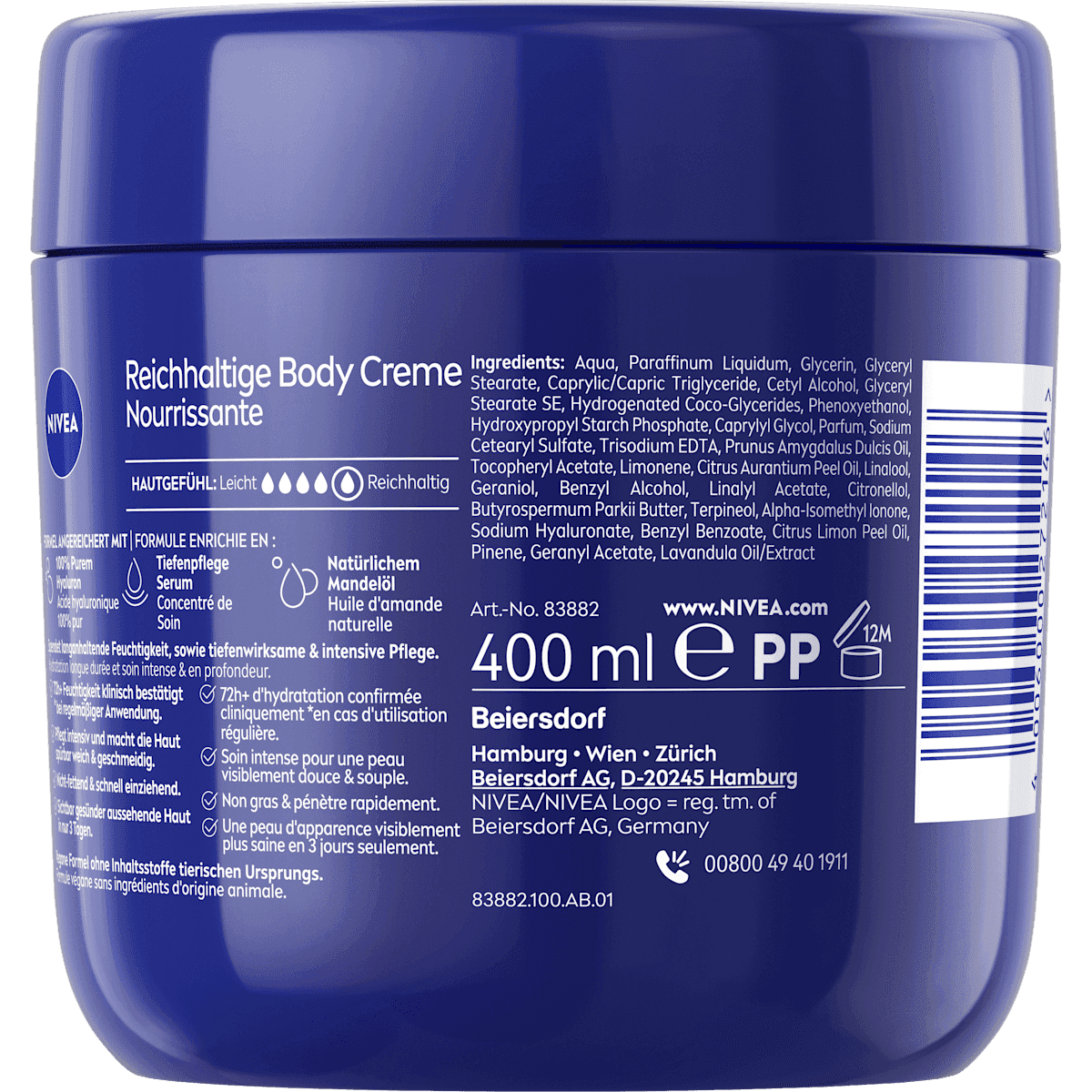 NIVEA body lotion Body cream rich, 400 ml (NIVEA Körpermilch Body Creme reichhaltig, 400 ml) — authentic German product in Morocco
