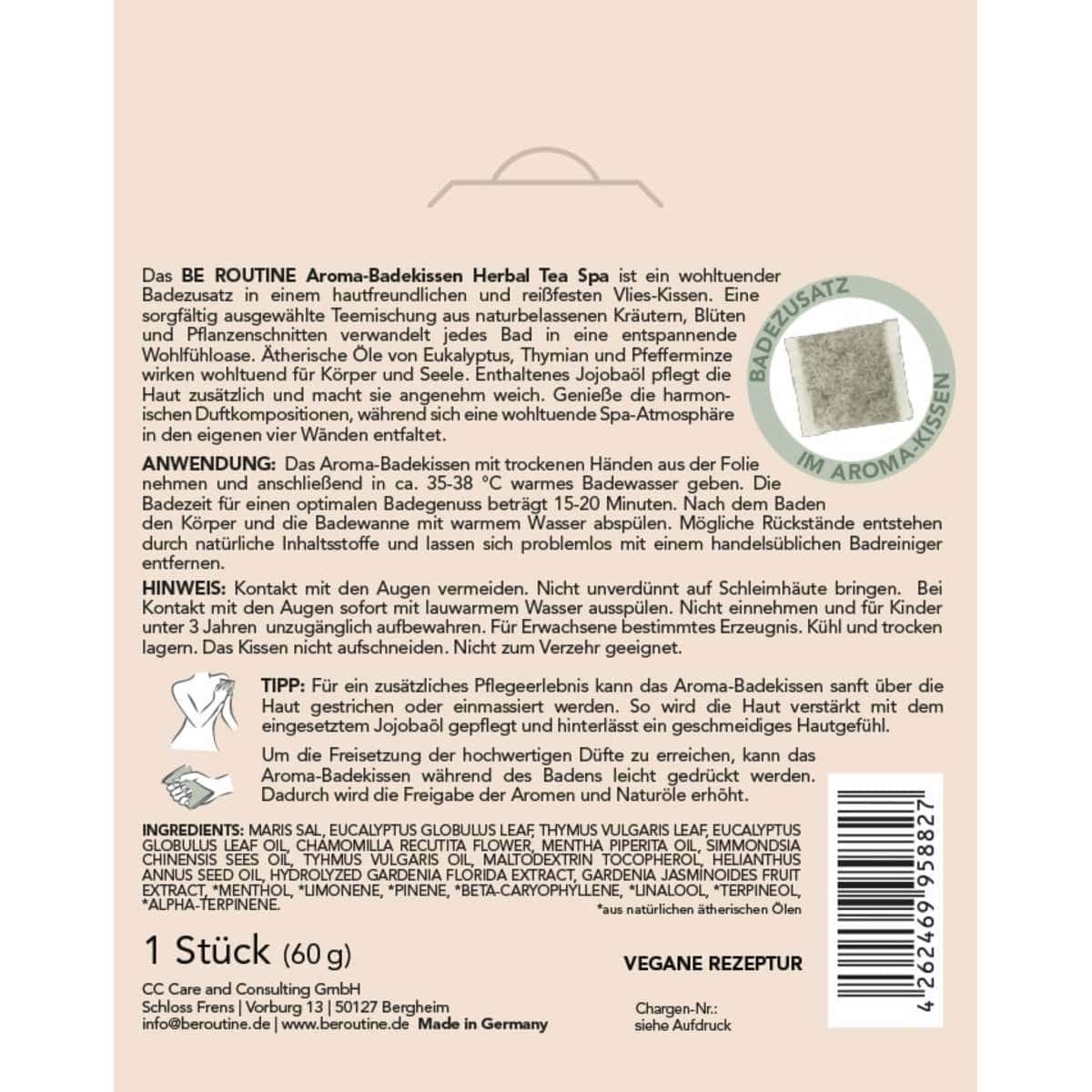 BE ROUTINE coussin de bain aromatique Herbal Tea Spa, 60 g (BE ROUTINE Aroma-Badekissen Herbal Tea Spa, 60 g) — produit allemand authentique au Maroc