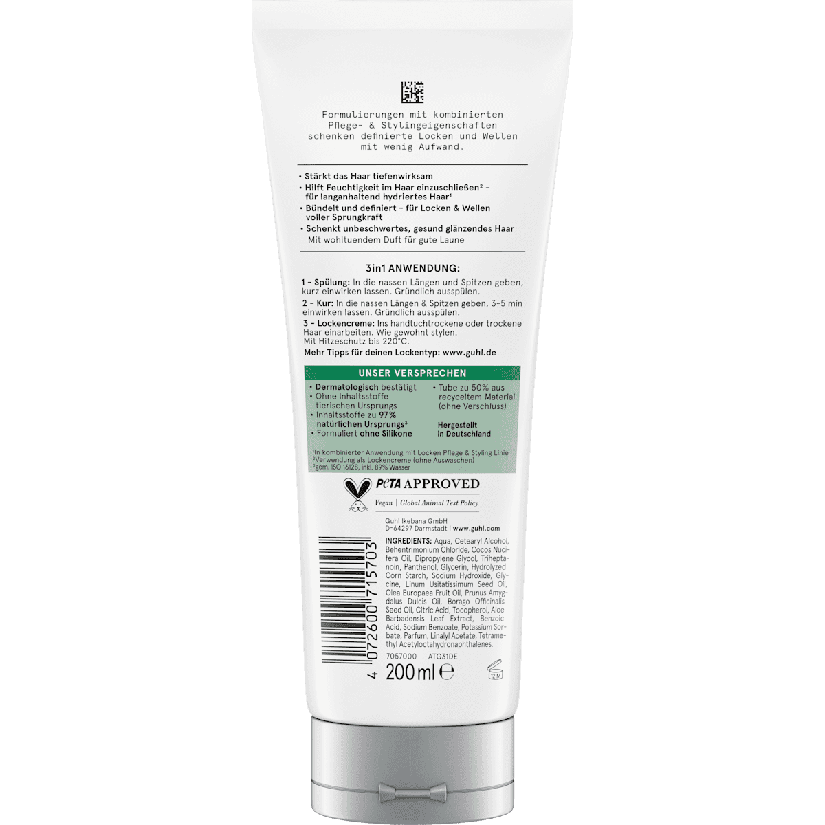 GUHL Masque cheveux, Conditioner & crème boucles soin & coiffage 3in1, 200 ml (GUHL Haarkur, Conditioner & Lockencreme Pflege & Styling 3in1, 200 ml) — produit allemand authentique au Maroc