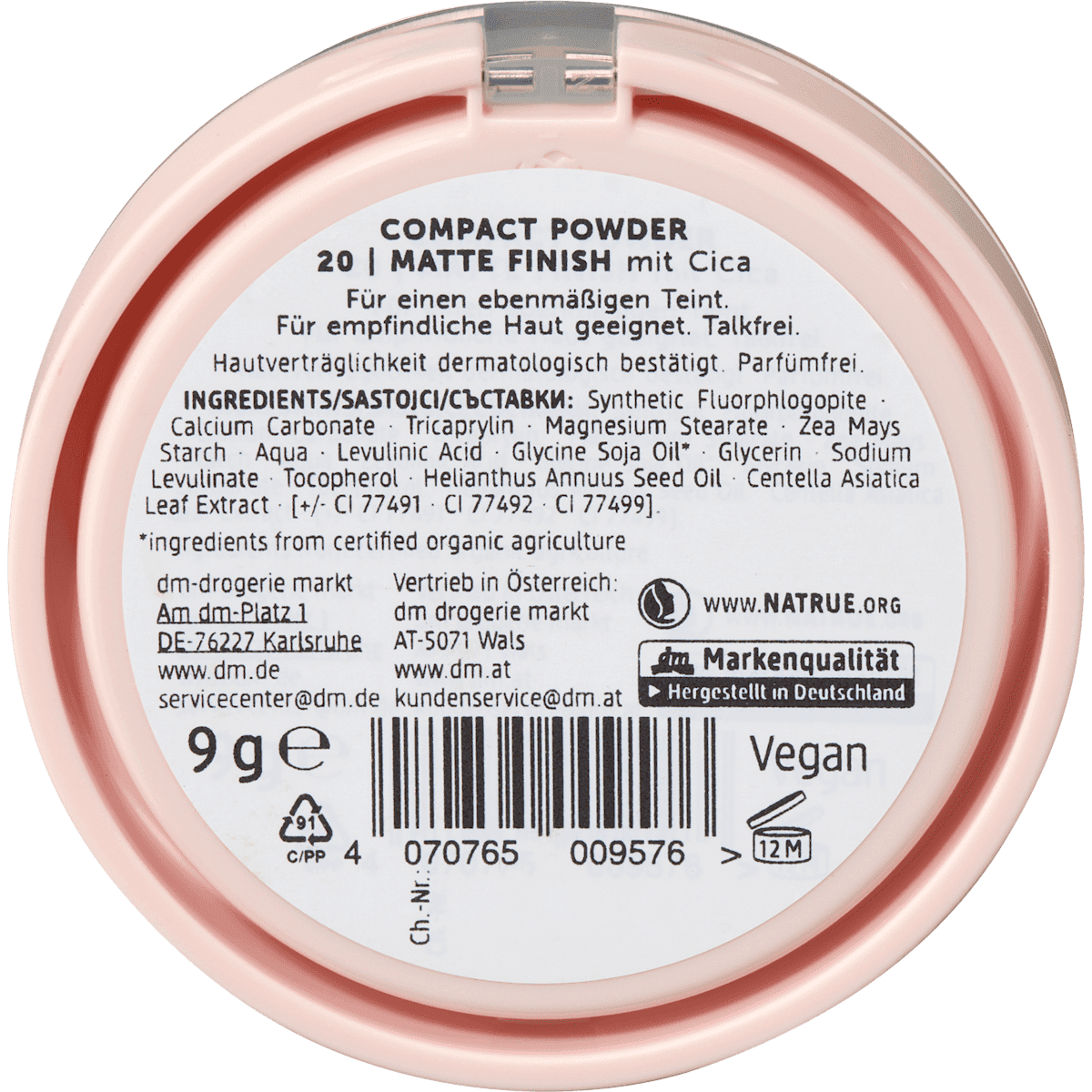 alverde NATURKOSMETIK Poudre compacte Matte Finish avec Cica 20 moyen, 9 g (alverde NATURKOSMETIK Kompaktpuder Matte Finish mit Cica 20 Mittel, 9 g) — produit allemand authentique au Maroc