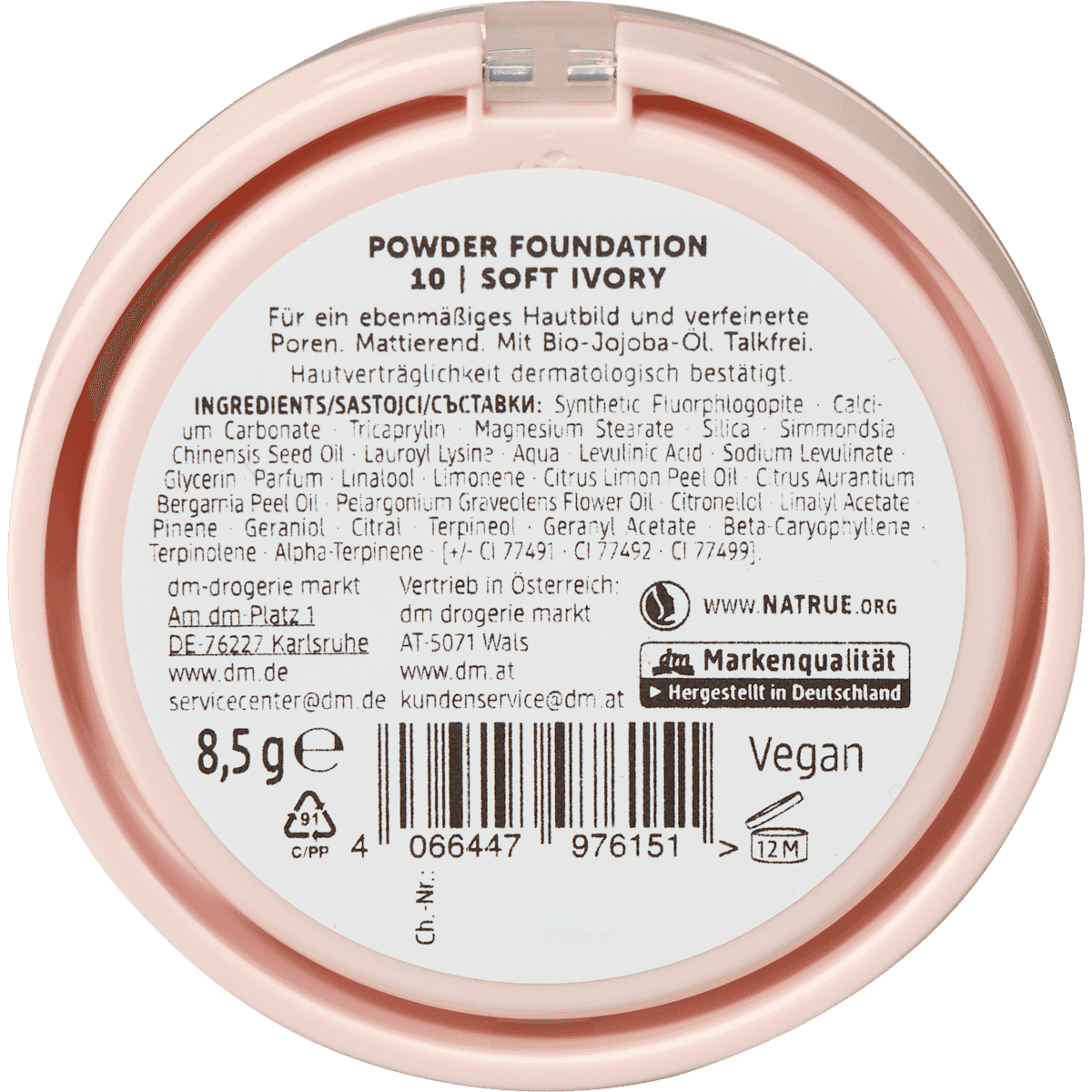 alverde NATURKOSMETIK Powder Foundation Natural Finish 10 Soft Ivory, 8,5 g — produit allemand authentique au Maroc