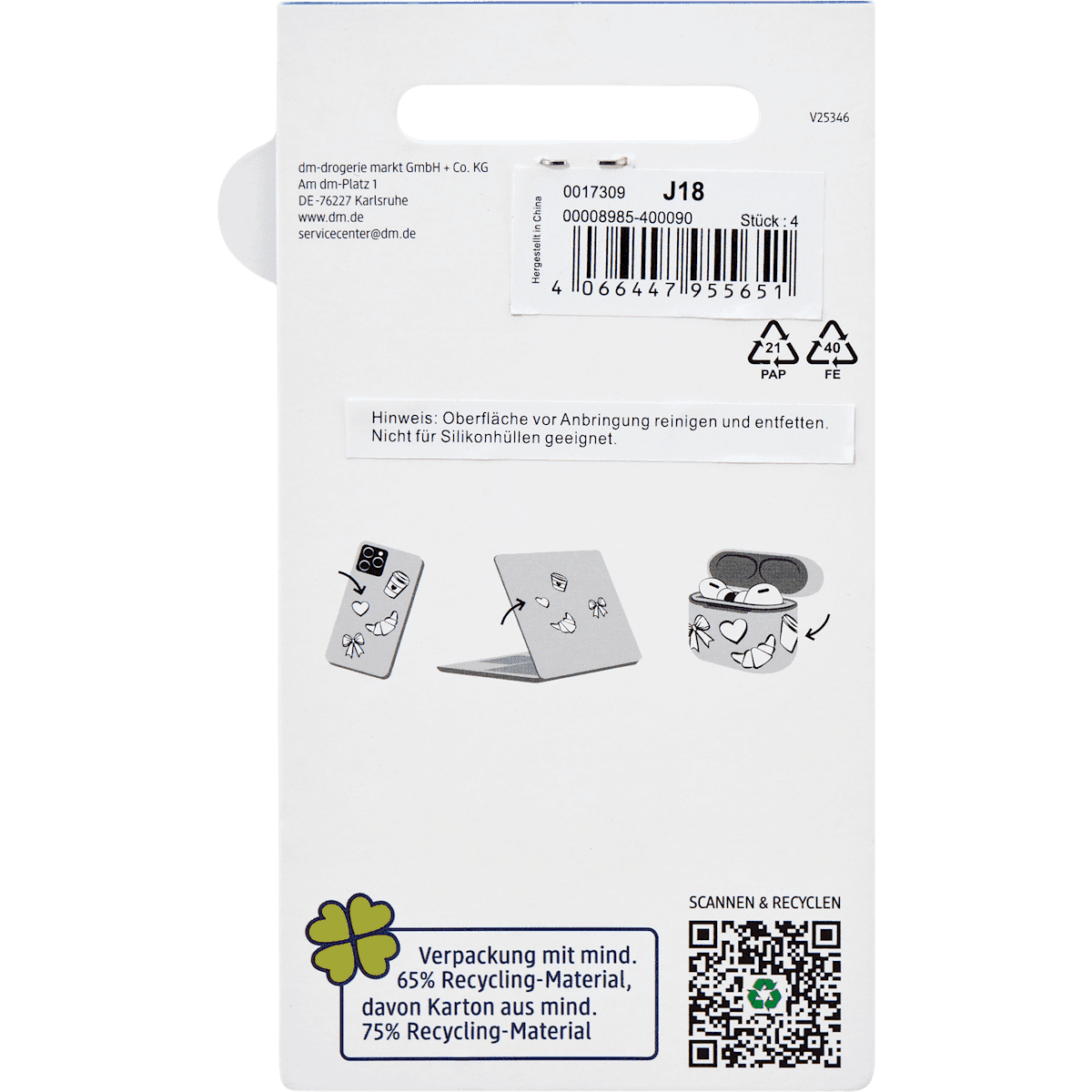 ebelin Handysticker Coeur, Croissant, Kaffee & Schleife, 4 pièces (ebelin Handysticker Herz, Croissant, Kaffee & Schleife, 4 St) — produit allemand authentique au Maroc