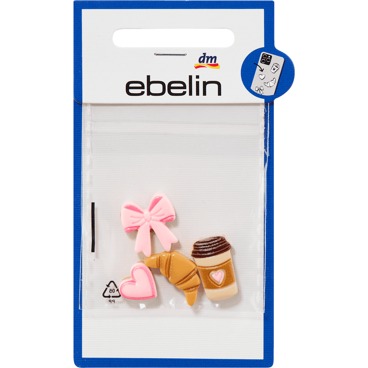 ebelin Handysticker Coeur, Croissant, Kaffee & Schleife, 4 pièces — produit allemand authentique au Maroc