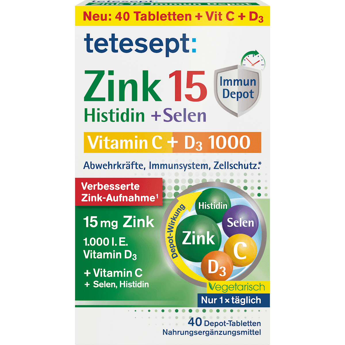 tetesept Zinc 15 libération prolongée comprimés 40 pièces, 20 g (tetesept Zink 15 Depot Tabletten 40 St, 20 g) — produit allemand authentique au Maroc