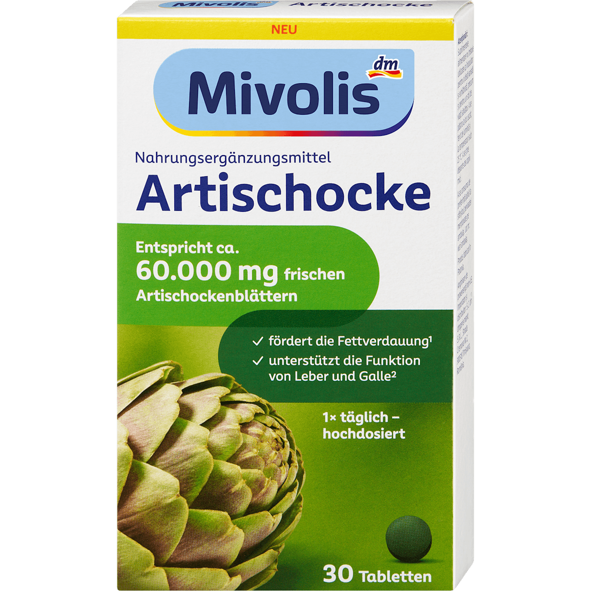 Mivolis artichaut comprimés 30 pièces, 18 g — produit allemand authentique au Maroc