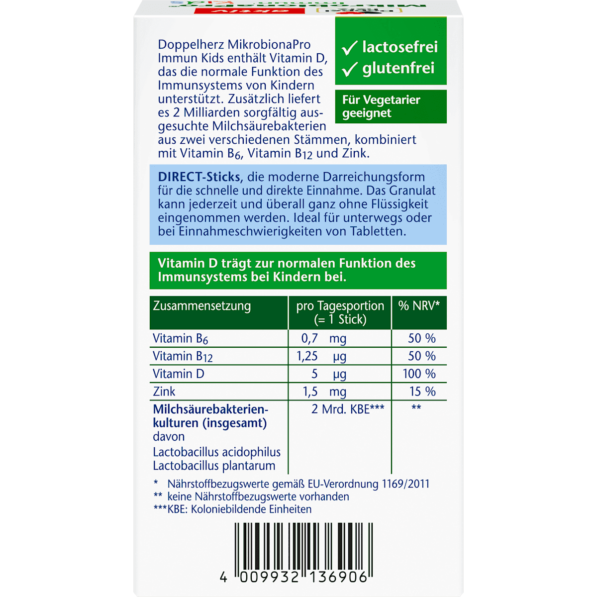 Doppelherz MikrobionaPro Immuno Direct Kids sticks 12 pièces, 18 g (Doppelherz MikrobionaPro Immun Direct Kids Sticks 12 St, 18 g) — produit allemand authentique au Maroc