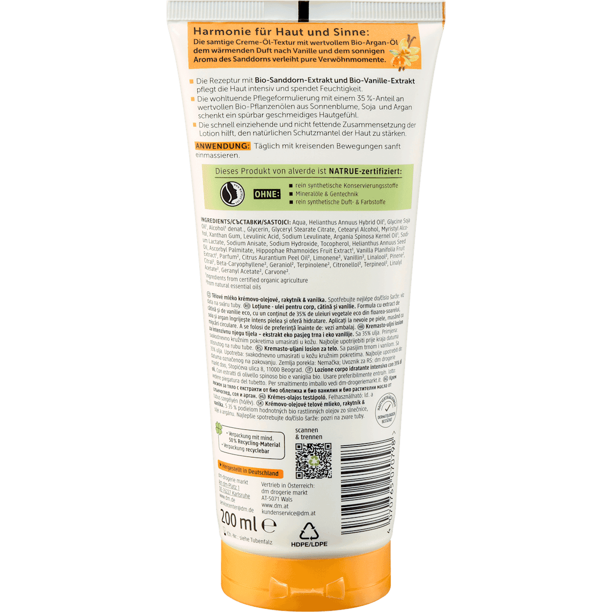 alverde NATURKOSMETIK Lait corporel Cremeöl Lotion argousier & vanille, 200 ml (alverde NATURKOSMETIK Bodylotion Cremeöl Lotion Sanddorn & Vanille, 200 ml) — منتج ألماني أصلي في المغرب