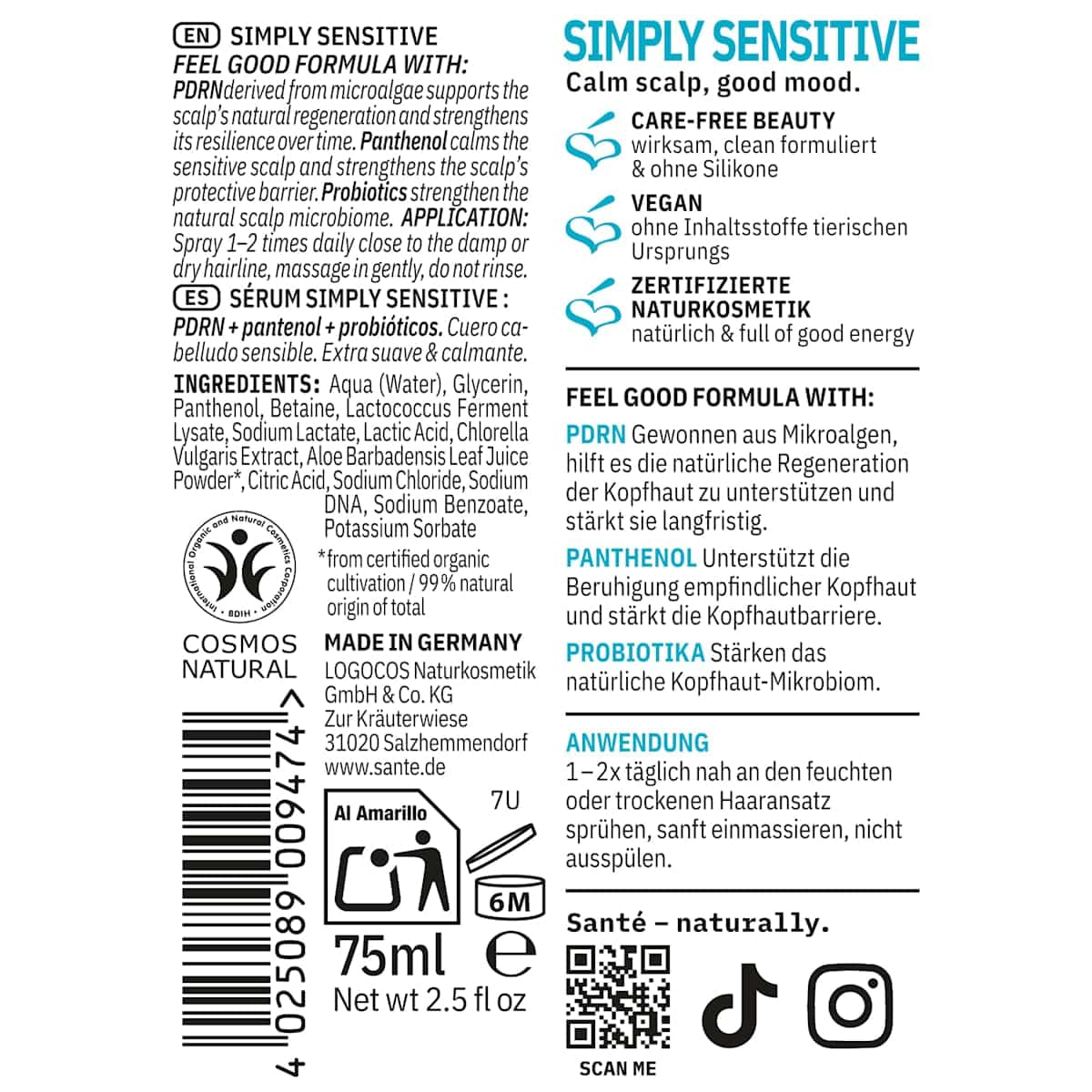 Santé naturally. Leave-In Sérum cheveux Tonique Simply Sensitive, 75 ml (Santé naturally. Leave-In Haarserum Tonikum Simply Sensitive, 75 ml) — منتج ألماني أصلي في المغرب