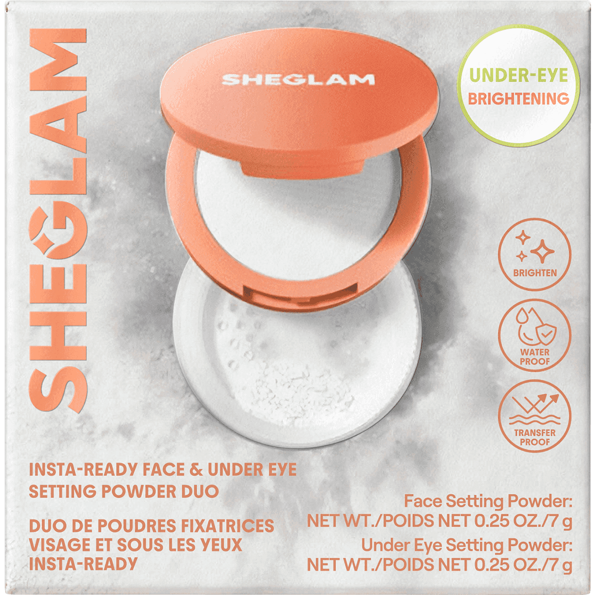 SHEGLAM Poudre Insta-Ready Face & Under Eye Setting Duo 00 Translucent, 14 g (SHEGLAM Puder Insta-Ready Face & Under Eye Setting Duo 00 Translucent, 14 g) — produit allemand authentique au Maroc