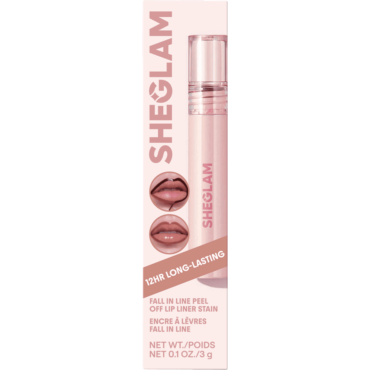 SHEGLAM Lipliner Fall In Line Peel Off Stain 012 Bare Blush, 3 g — produit allemand authentique au Maroc