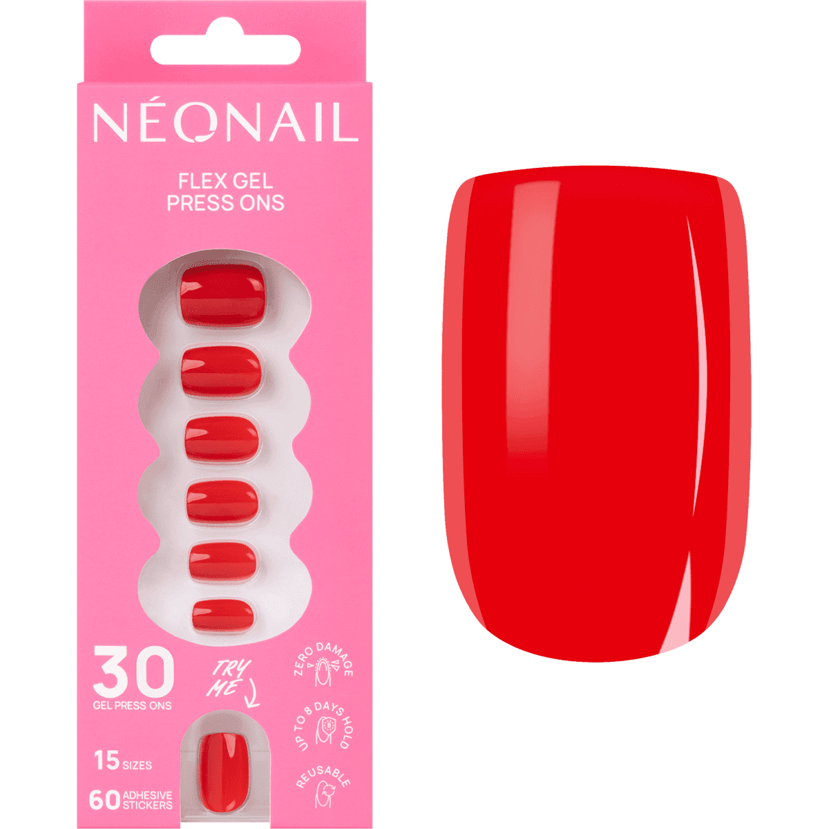 NÉONAIL Press Ons Bold Red Short Square, 30 pièces (NÉONAIL Press Ons Bold Red Short Square, 30 St) — produit allemand authentique au Maroc