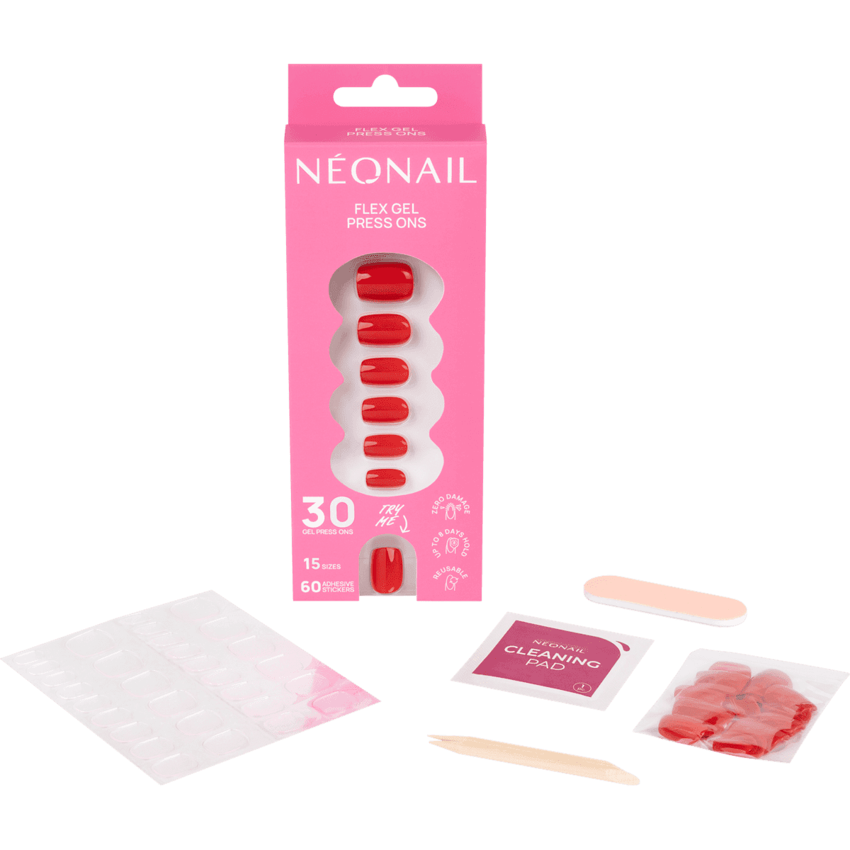NÉONAIL Press Ons Bold Red Short Square, 30 pièces — produit allemand authentique au Maroc