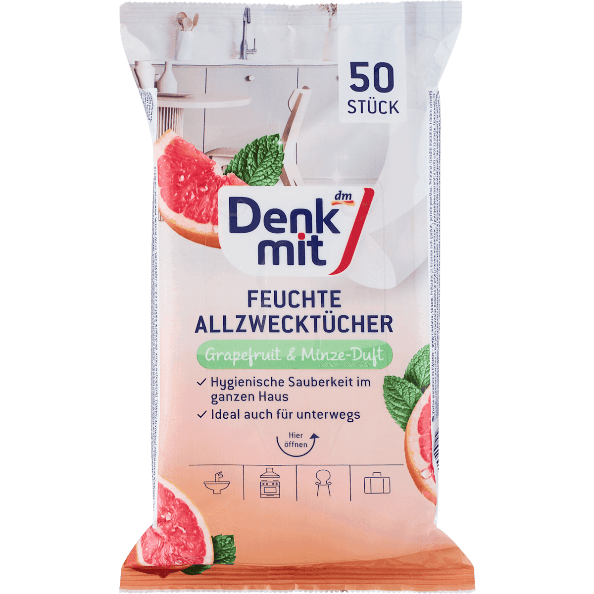 Denkmit Lingettes multi-usages humides Grapefruit & menthe, 50 pièces — منتج ألماني أصلي في المغرب