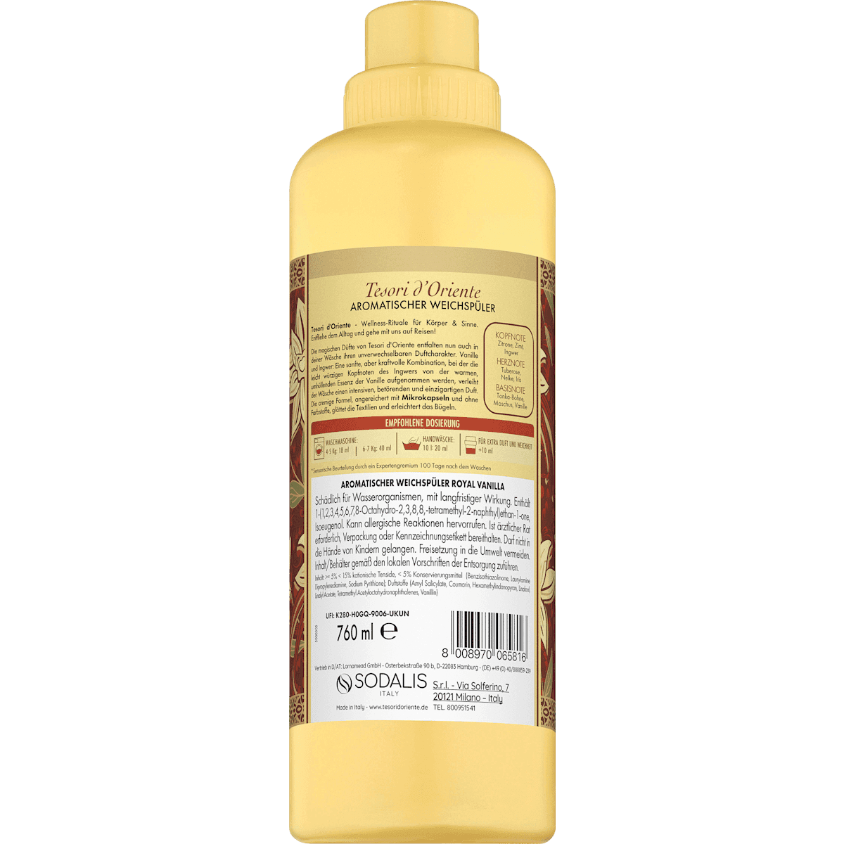 Tesori d'Oriente Assouplissant Royal Vanilla 42lavages, 760 ml (Tesori d'Oriente Weichspüler Royal Vanilla 42WL, 760 ml) — authentic German product in Morocco
