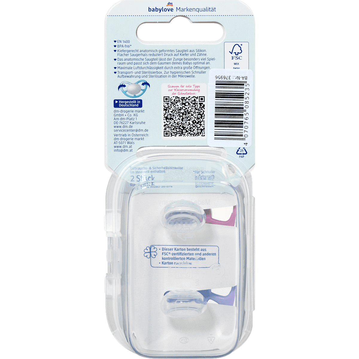 Babylove Tétine Air silicone anatomique, rose/lilas, taille 3, dès 16 mois, 2 pièces (Babylove Schnuller Air Silikon anatomisch, rosa/lila, Gr. 3, ab 16 Monaten, 2 St) — produit allemand authentique au Maroc