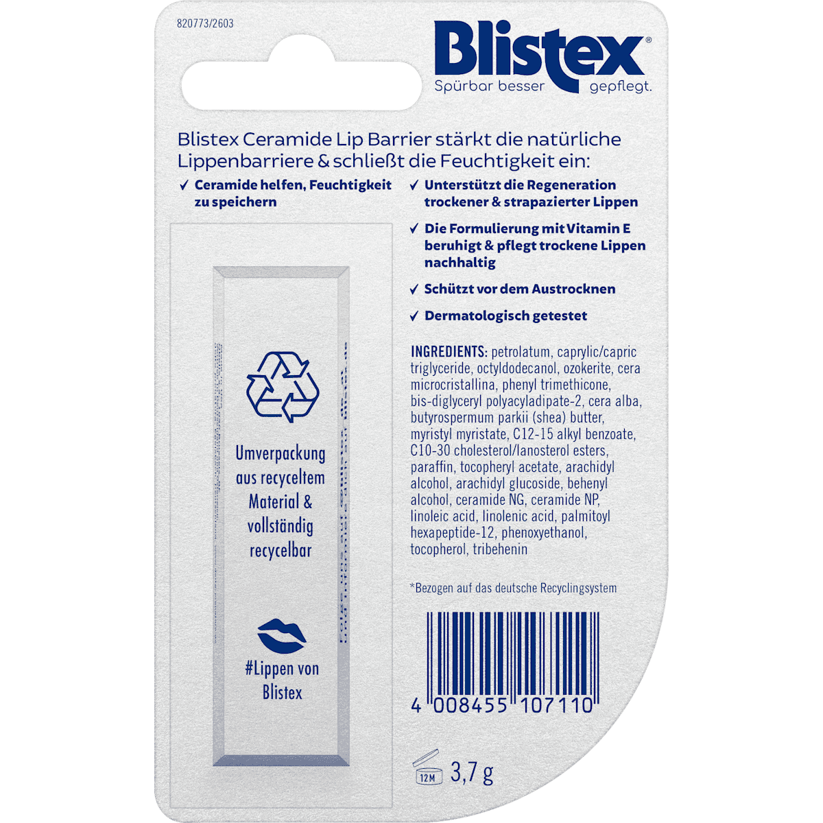 Blistex lip care Ceramide Lip Barrier, 3,7 g (Blistex Lippenpflege Ceramide Lip Barrier, 3,7 g) — authentic German product in Morocco