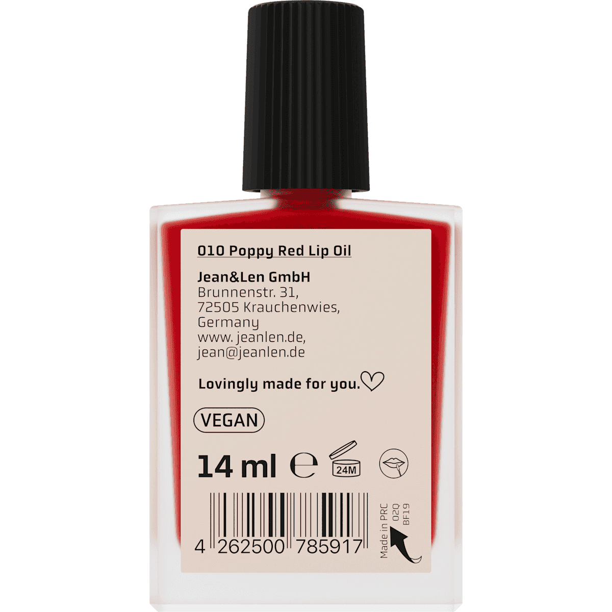 Jean&Len Huile à lèvres The Tinted Glow Lip Oil 010 Poppy Red, 14 ml (Jean&Len Lippenöl The Tinted Glow Lip Oil 010 Poppy Red, 14 ml) — produit allemand authentique au Maroc