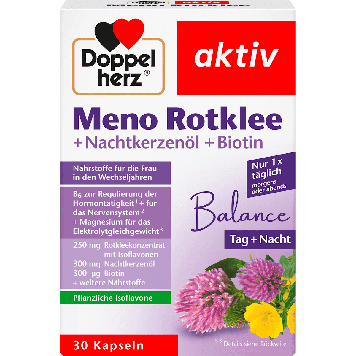 Doppelherz Meno trefle rouge + huile d'onagre + Biotin gélules 30 pièces, 34,4 g — produit allemand authentique au Maroc