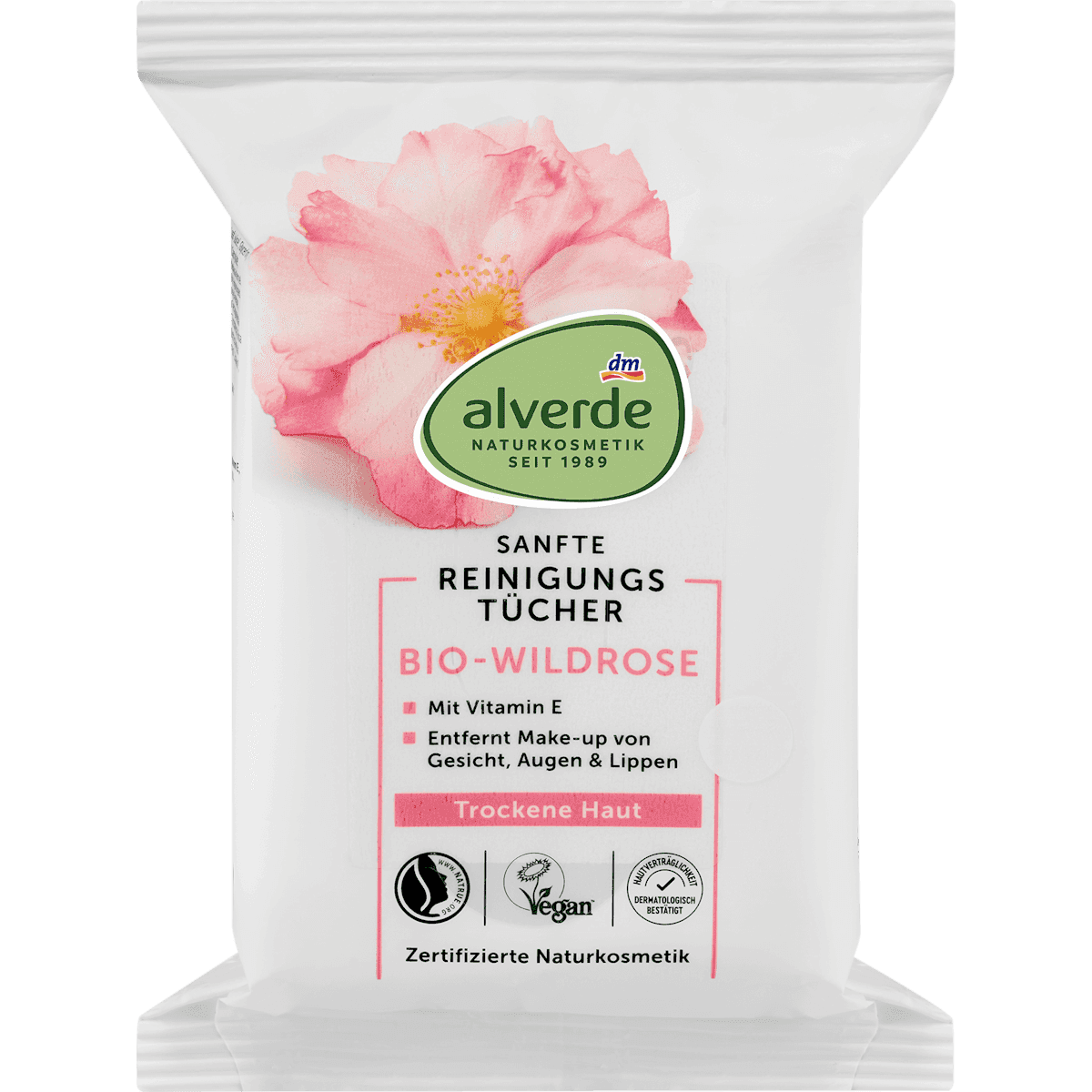 alverde NATURKOSMETIK Lingettes nettoyantes rose sauvage 25 pièces — produit allemand authentique au Maroc