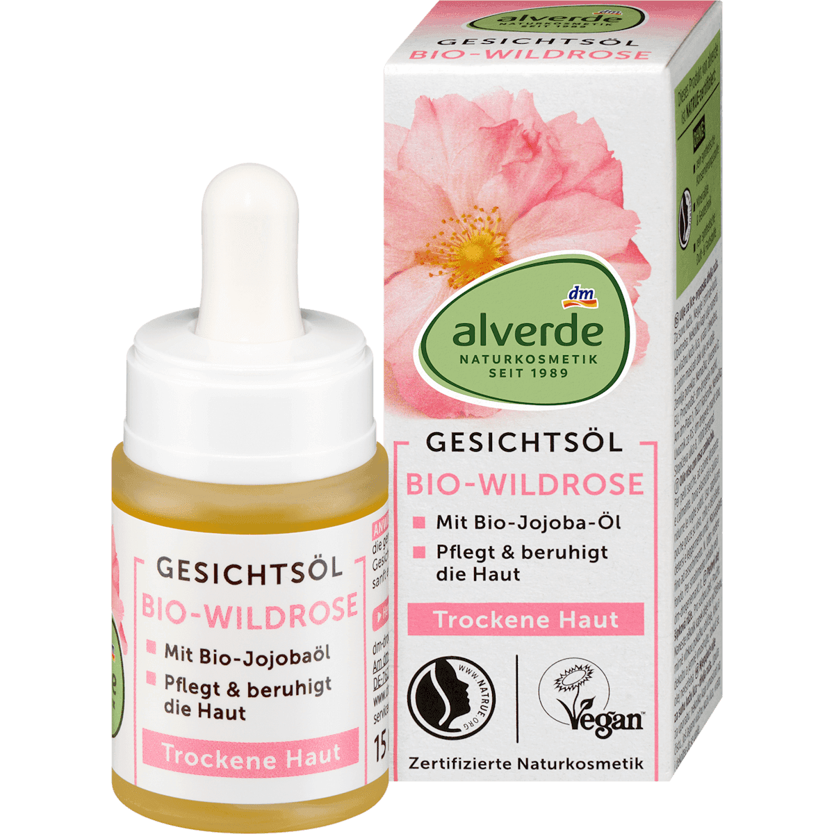 alverde NATURKOSMETIK Huile visage rose musquée 15 ml — produit allemand authentique au Maroc