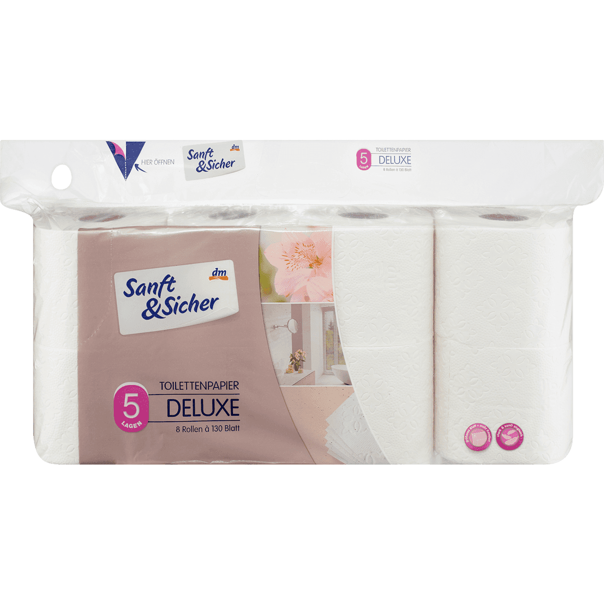 Sanft&Sicher Papier toilette Deluxe 5 plis 8x130 feuilles 8 pcs — منتج ألماني أصلي في المغرب
