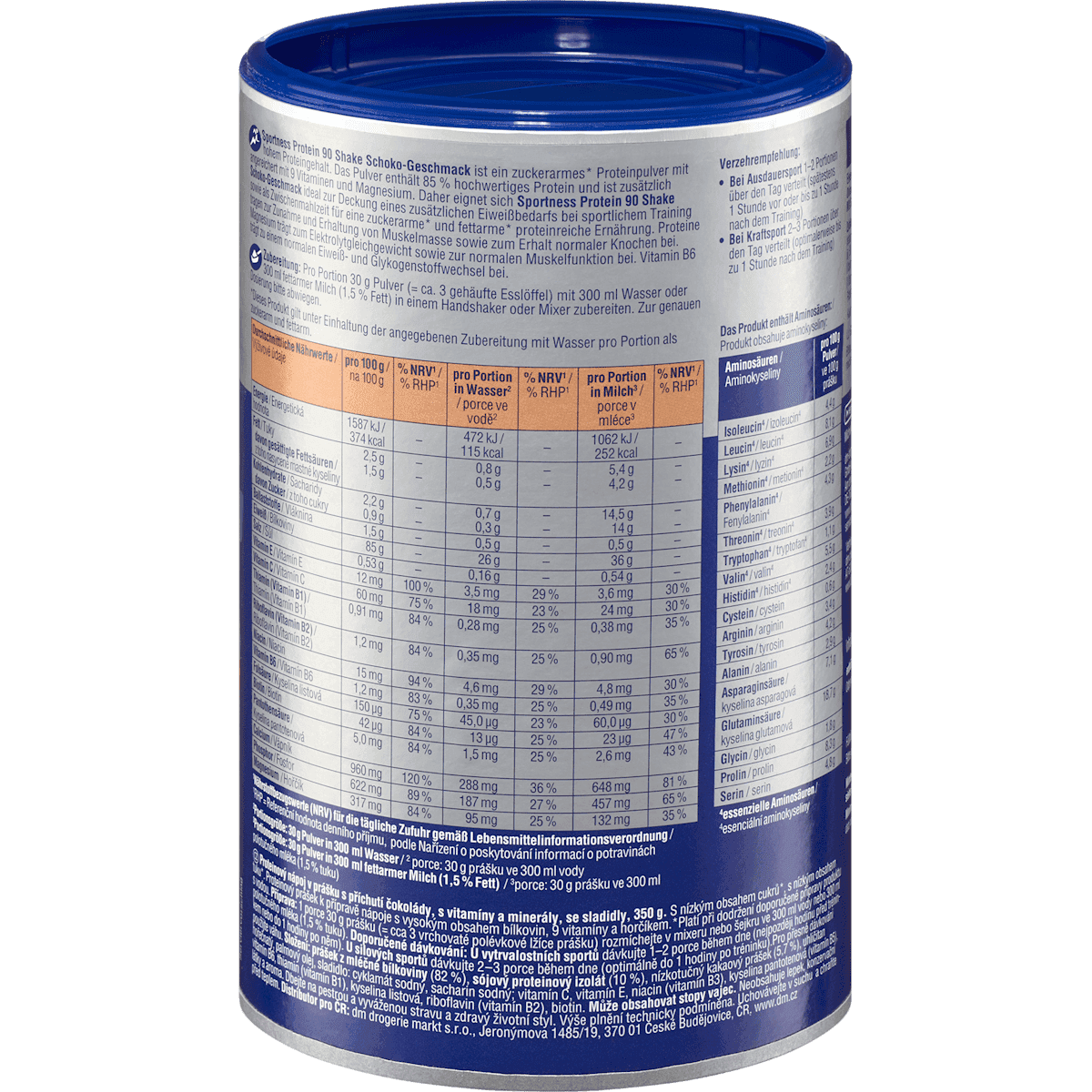 Sportness poudre protéinée Protein Shake 90 chocolat 350 g (Sportness Proteinpulver, Protein Shake 90, Schoko Geschmack, 350 g) — produit allemand authentique au Maroc