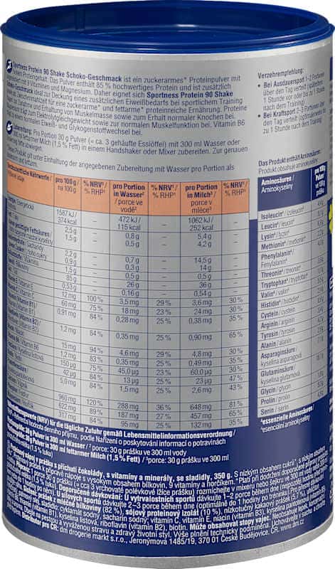 Sportness poudre protéinée Protein Shake 90 chocolat 350 g (Sportness Proteinpulver, Protein Shake 90, Schoko Geschmack, 350 g) — produit allemand authentique au Maroc