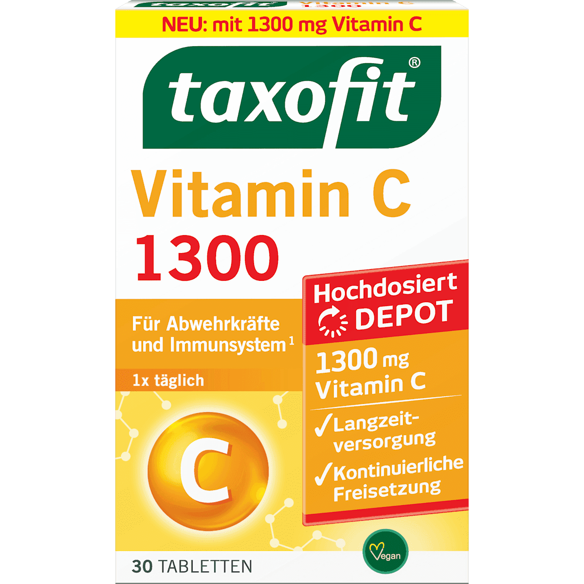 taxofit Vitamine C 1300 comprimés 30 pièces, 56,9 g — produit allemand authentique au Maroc