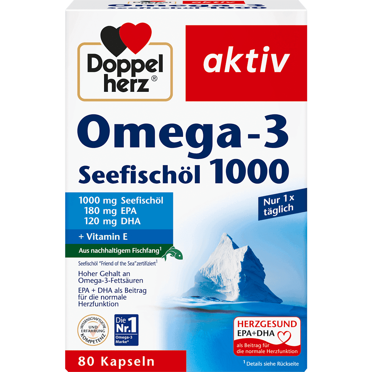 Doppelherz Omega-3 huile de poisson 1000 gélules 80 pièces, 107,8 g — produit allemand authentique au Maroc