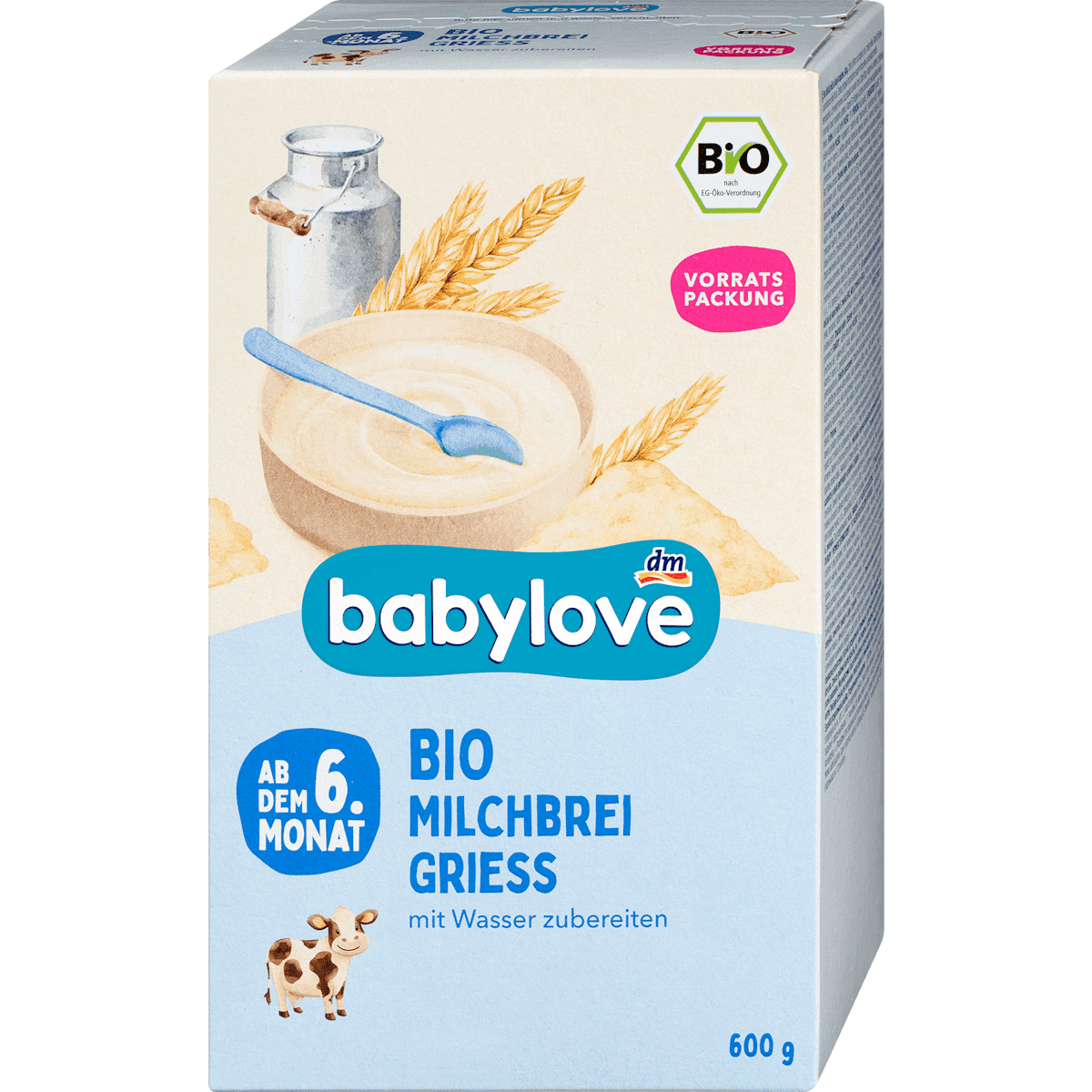 babylove bouillie du soir lait semoule dès 6 mois 600 g — produit allemand authentique au Maroc