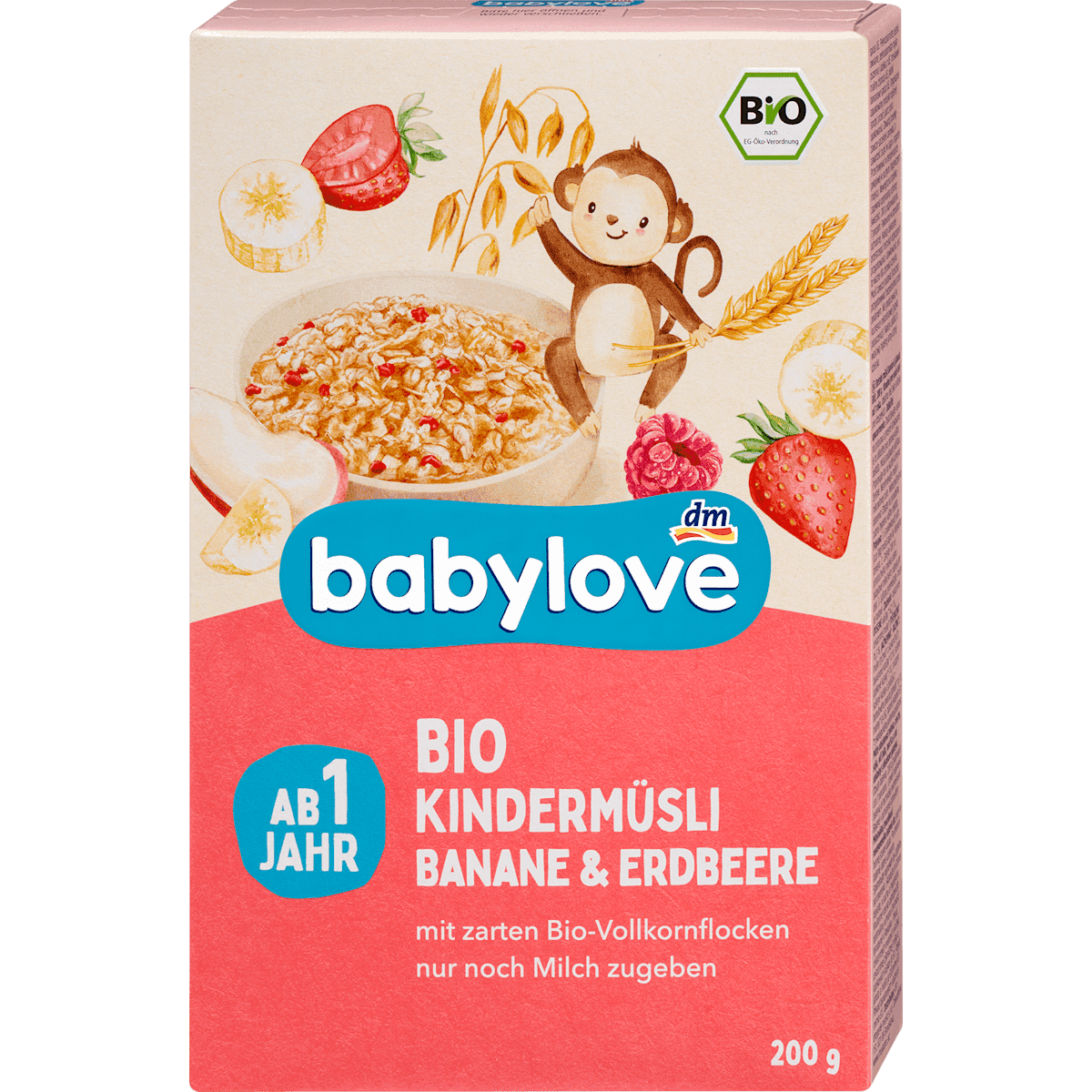 Babylove Muesli enfant banane-fraise dès 1 an, 200 g — produit allemand authentique au Maroc