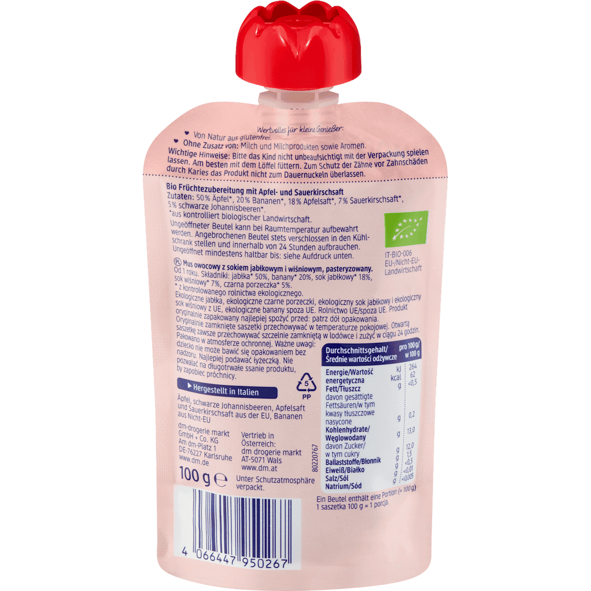 babylove Gourde smoothie cerise cassis & banane dans pomme dès 1 an, 100 g (Babylove Quetschie Smoothie Kirsche, Johannisbeere & Banane in Apfel ab 1 Jahr, 100 g) — produit allemand authentique au Maroc