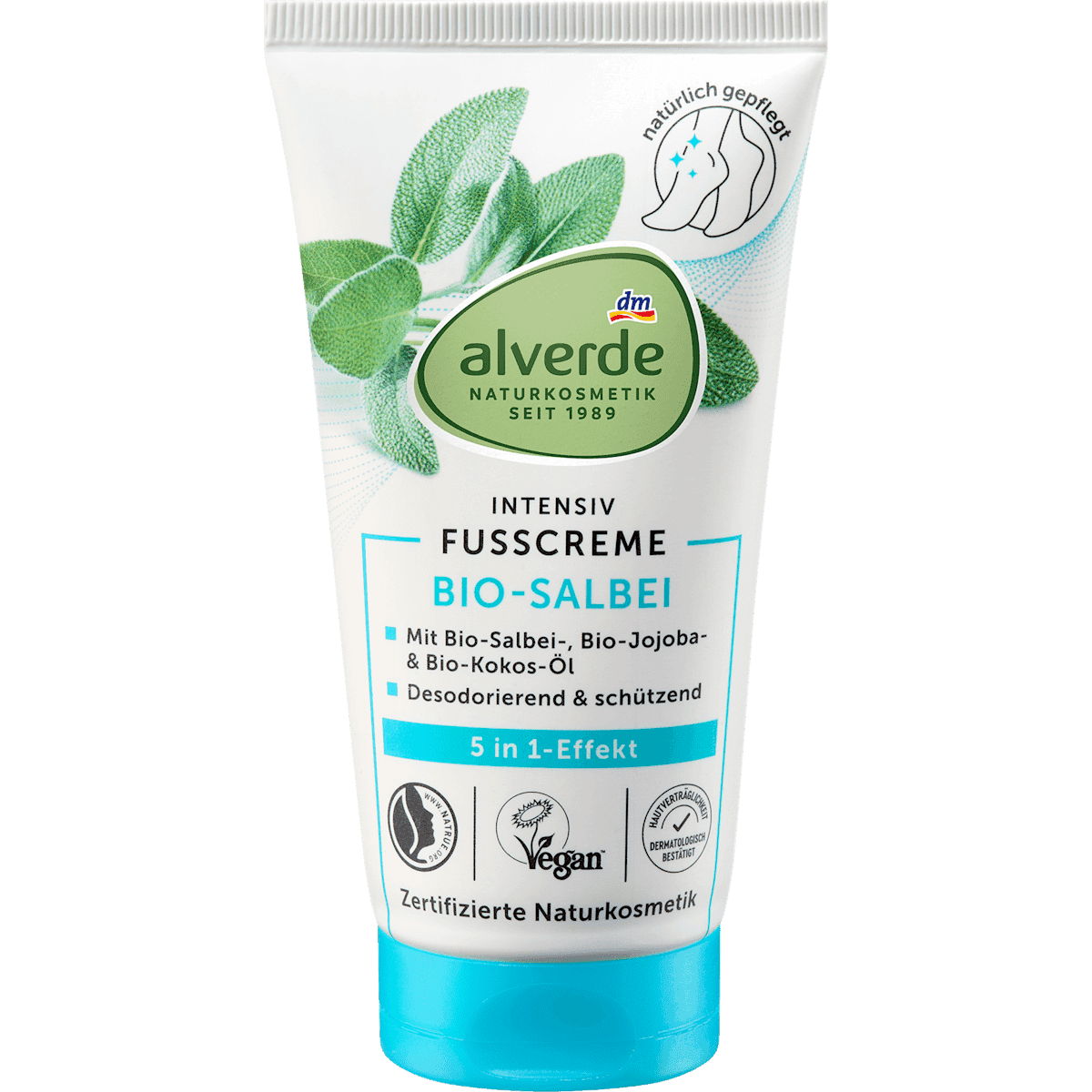 alverde NATURKOSMETIK Crème pieds 5en1 sauge & écorce de saule 75 ml — produit allemand authentique au Maroc